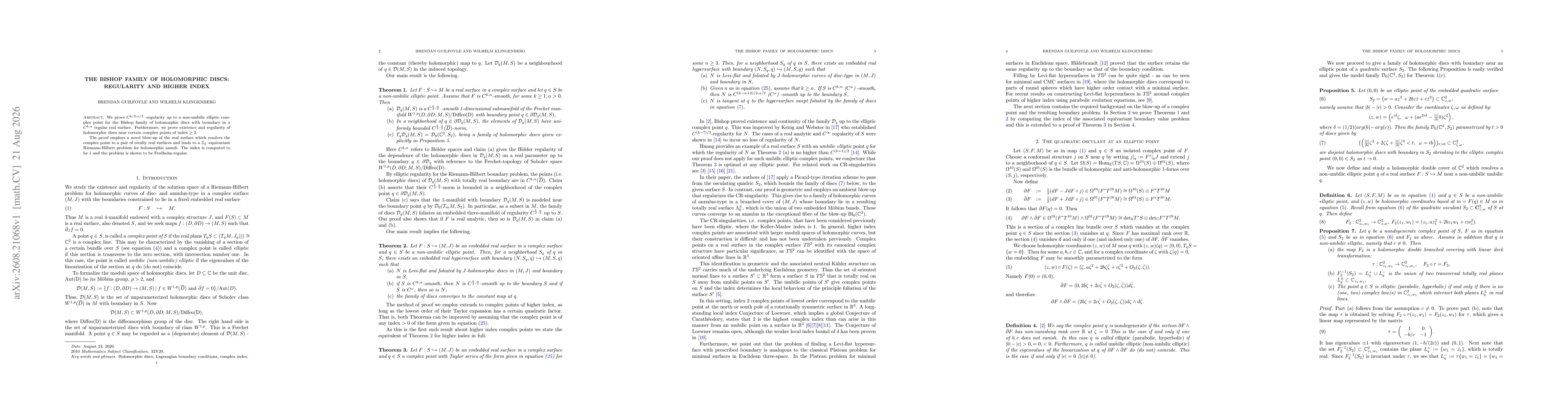 Thumbnail for The Bishop family of holomorphic discs: regularity and higher index