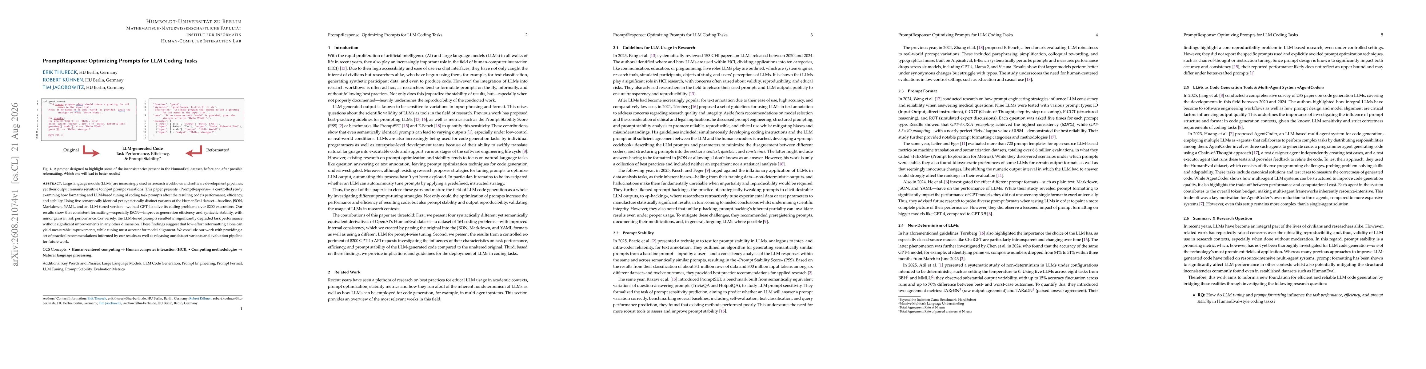 Thumbnail for PromptResponse: Optimizing Prompts for LLM Coding Tasks