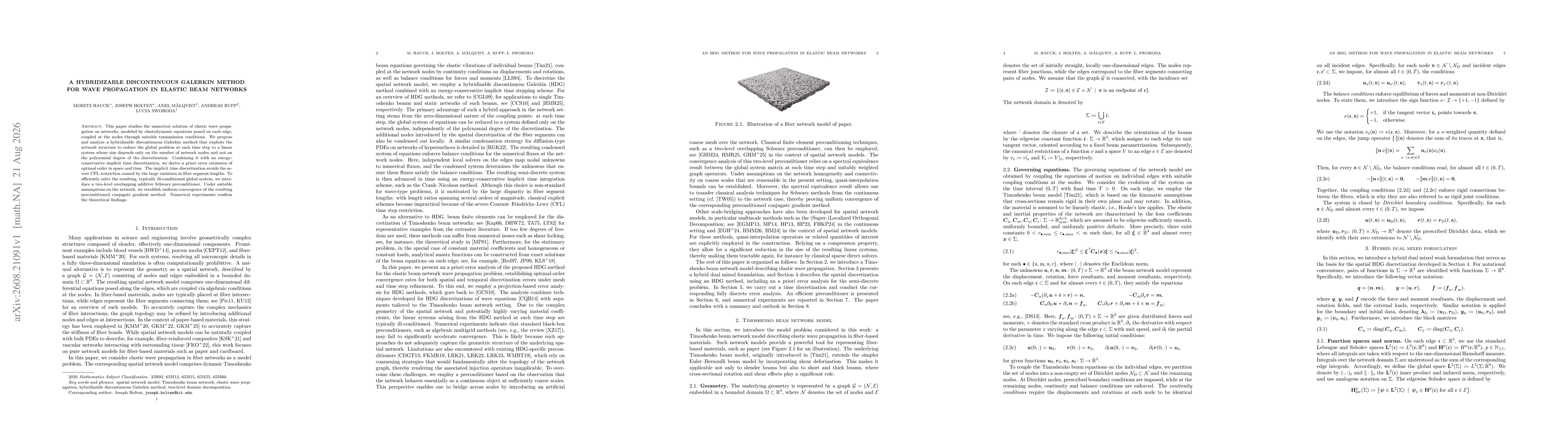 Thumbnail for A Hybridizable Discontinuous Galerkin Method for Wave Propagation in Elastic Beam Networks