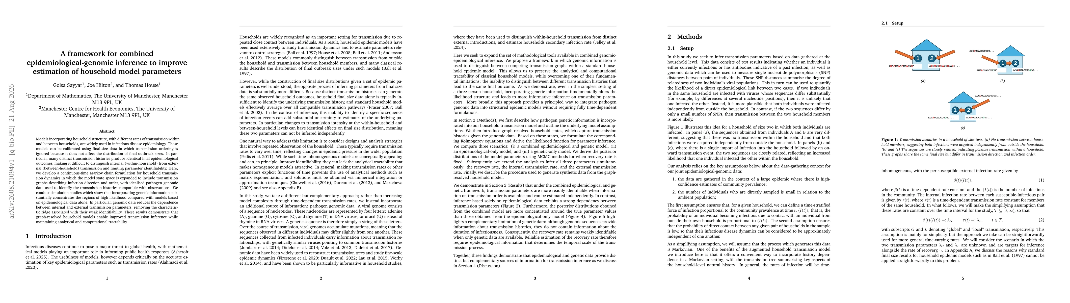 Thumbnail for A framework for combined epidemiological-genomic inference to improve estimation of household model parameters