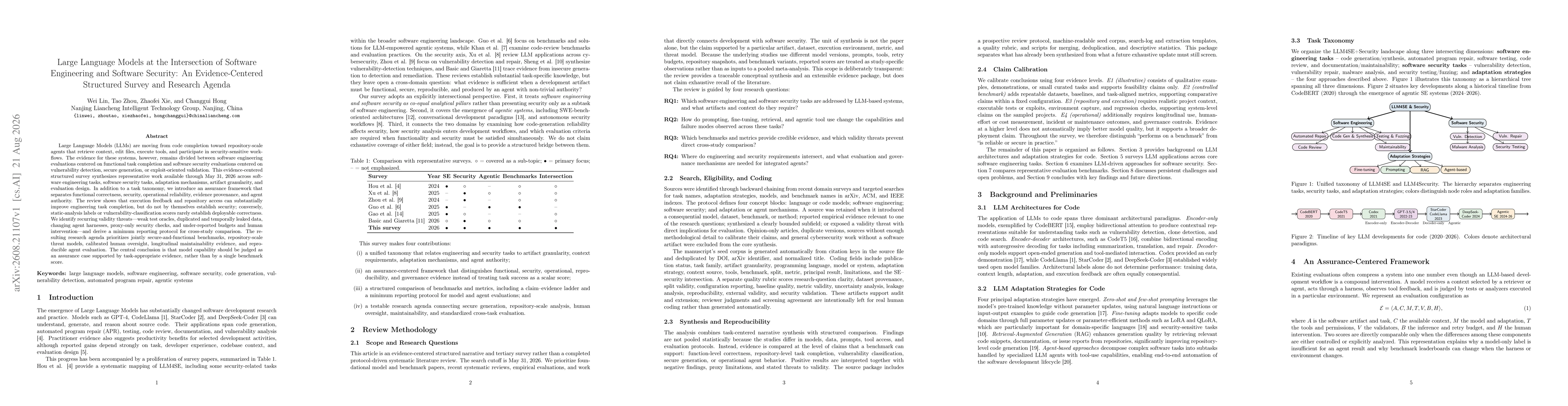 Thumbnail for Large Language Models at the Intersection of Software Engineering and Software Security:An Evidence-Centered Structured Survey and Research Agenda