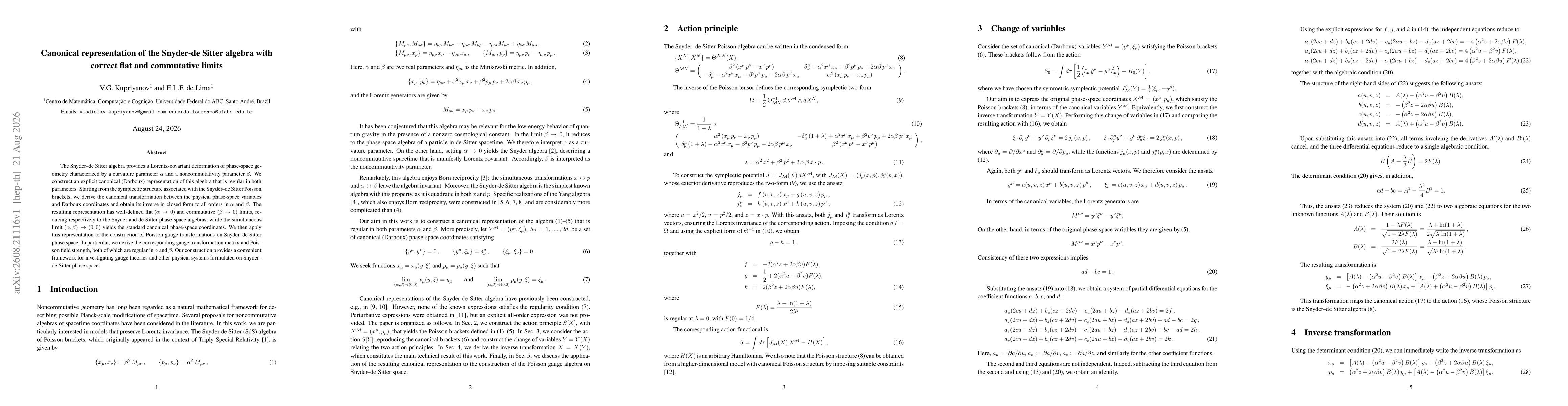 Thumbnail for Canonical representation of the Snyder-de Sitter algebra with correct flat and commutative limits