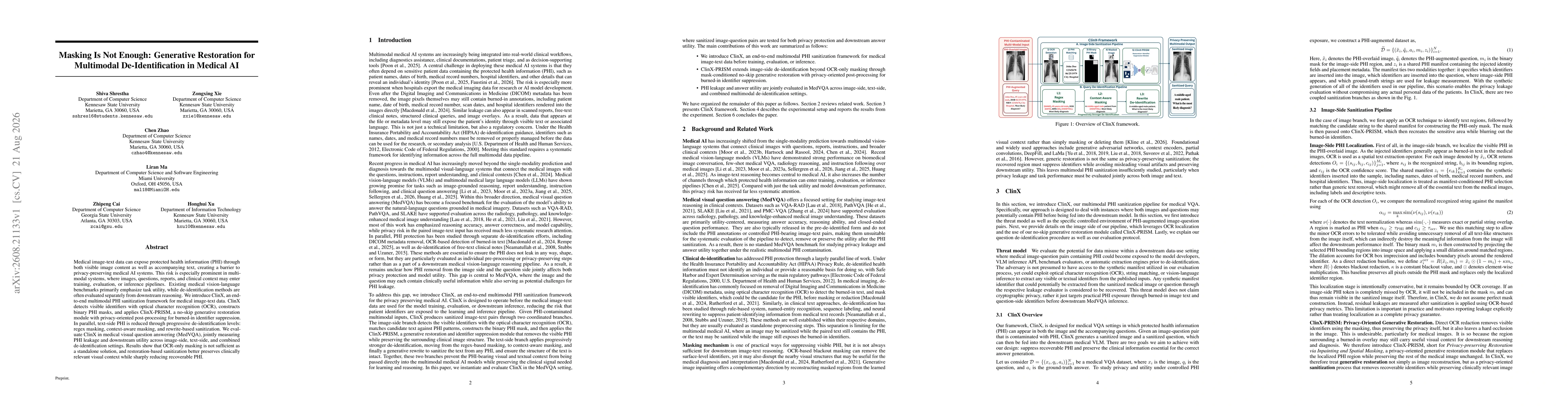 Thumbnail for Masking Is Not Enough: Generative Restoration for Multimodal De-Identification in Medical AI