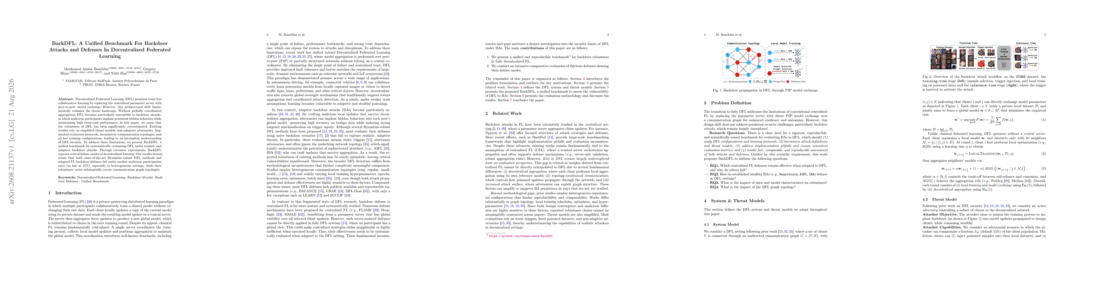 Thumbnail for BackDFL: A Unified Benchmark For Backdoor Attacks and Defenses In Decentralized Federated Learning