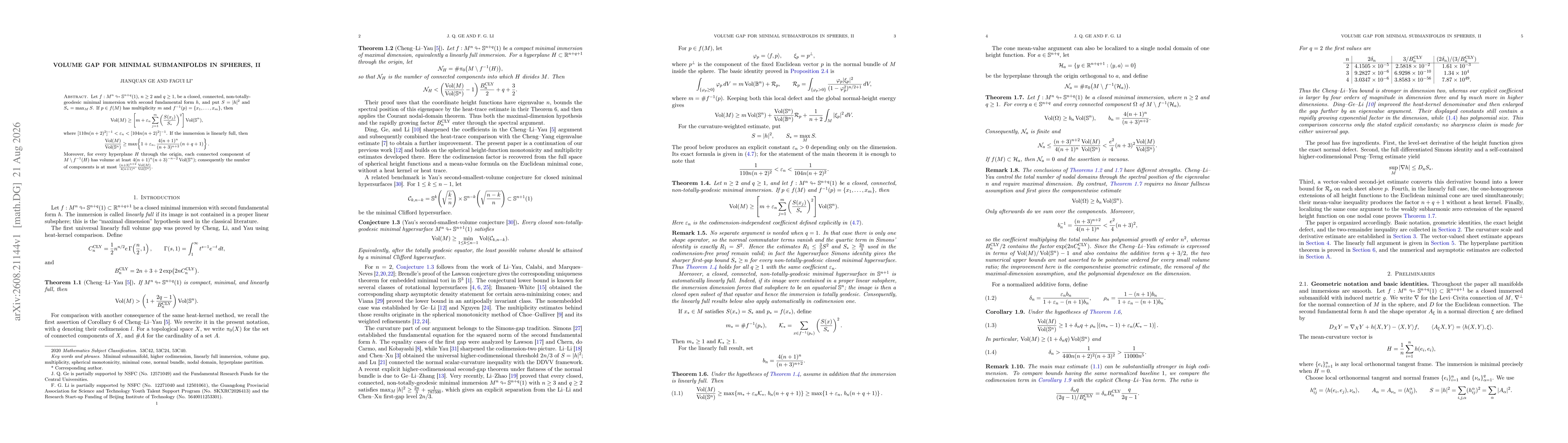 Thumbnail for Volume gap for minimal submanifolds in spheres, II