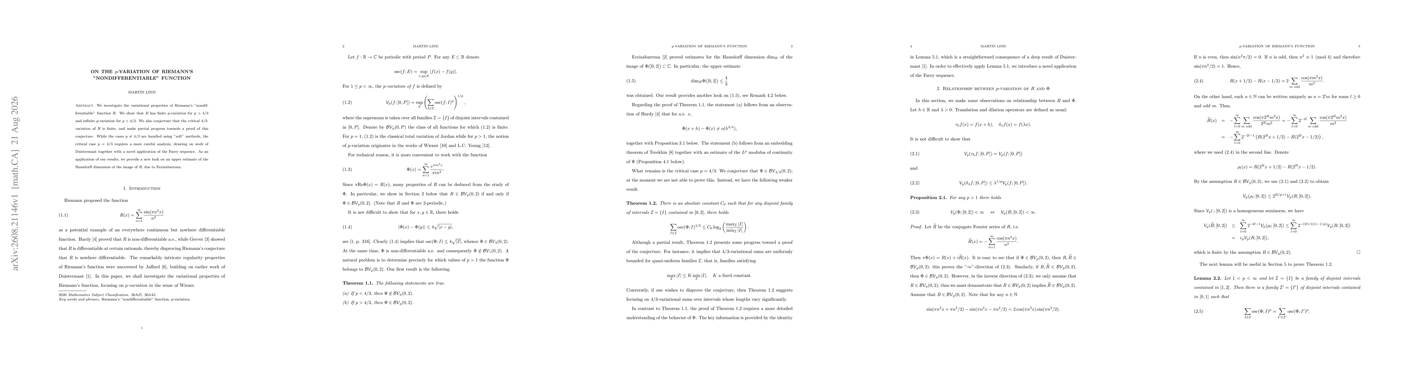 Thumbnail for On the $p$-variation of Riemann's ''nondifferentiable'' function