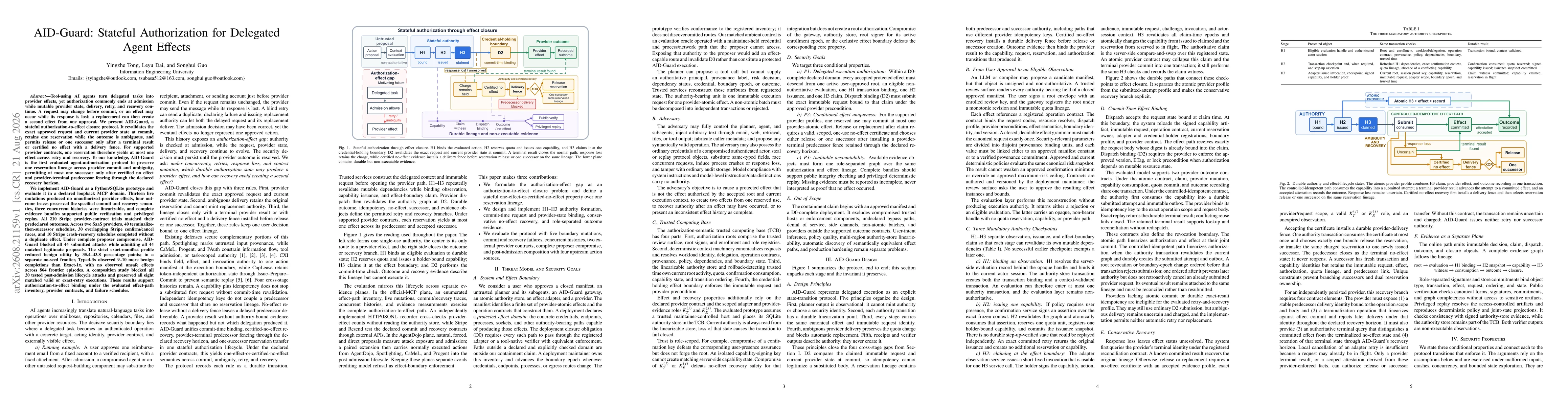 Thumbnail for AID-Guard: Stateful Authorization for Delegated Agent Effects