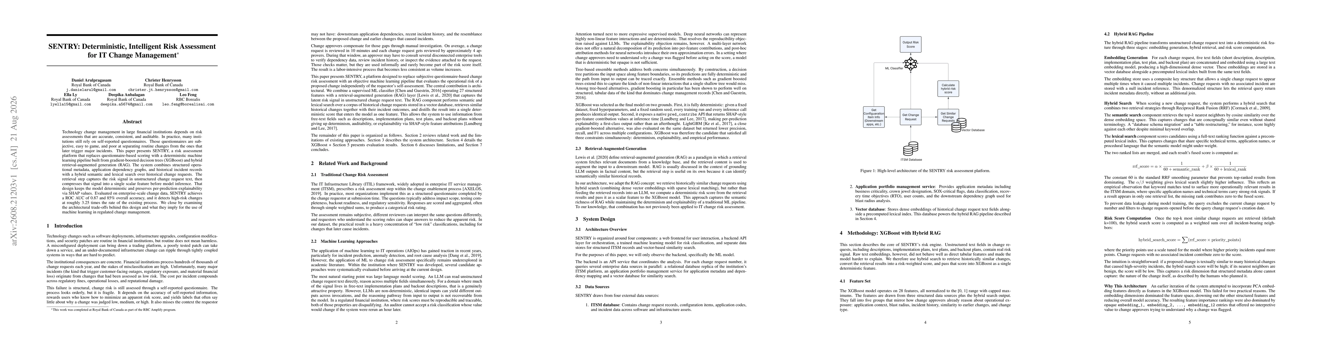 Thumbnail for SENTRY: Deterministic, Intelligent Risk Assessment for IT Change Management