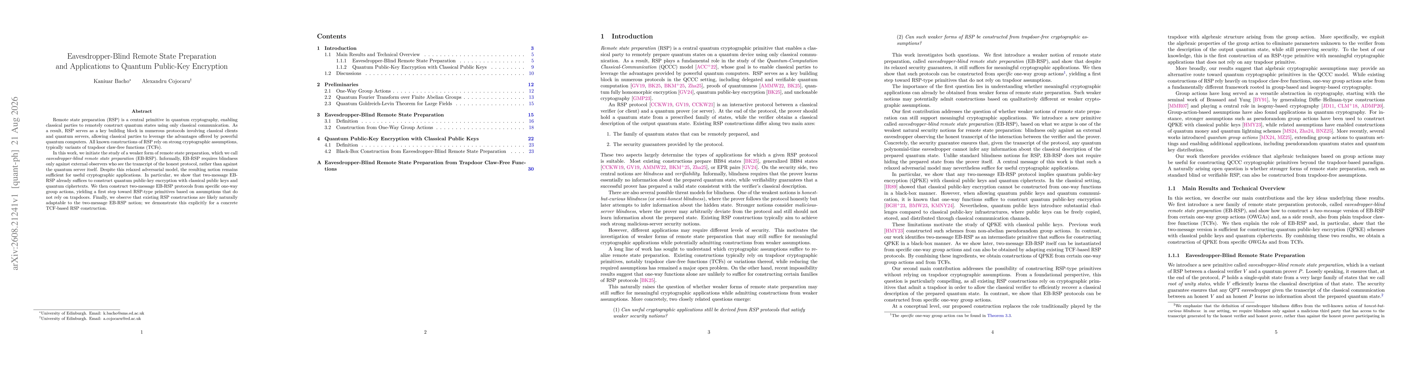 Thumbnail for Eavesdropper-Blind Remote State Preparation and Applications to Quantum Public-Key Encryption