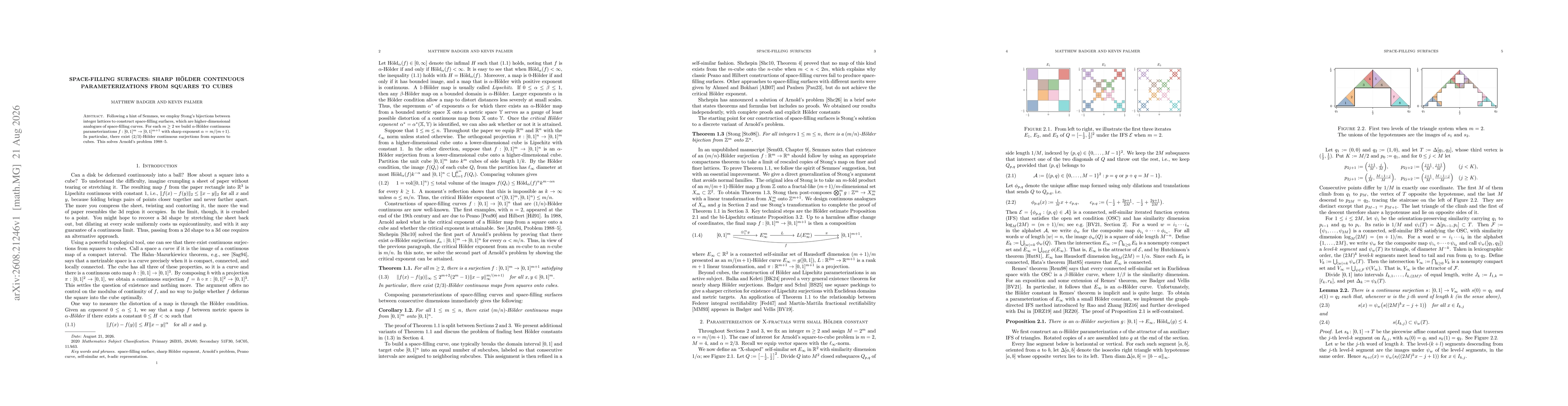Thumbnail for Space-filling surfaces: sharp Hölder continuous parameterizations from squares to cubes