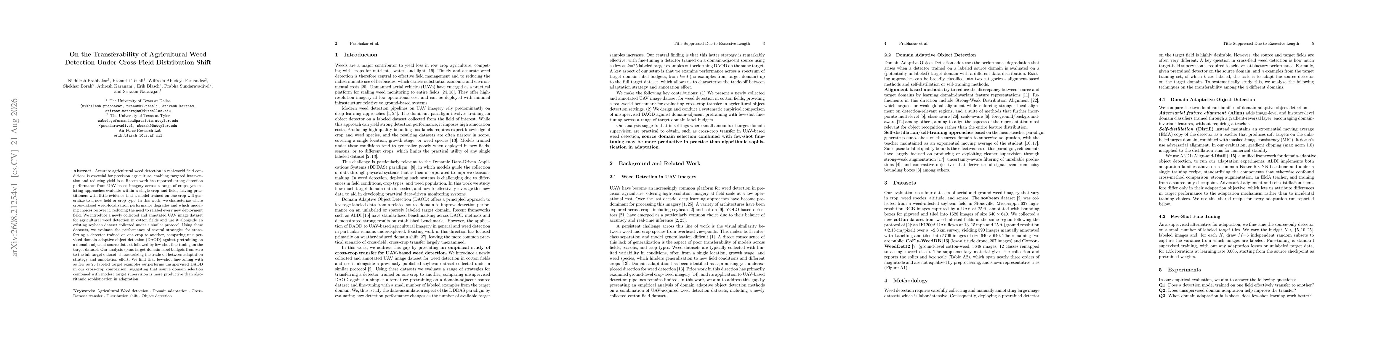 Thumbnail for On the Transferability of Agricultural Weed Detection Under Cross-Field Distribution Shift