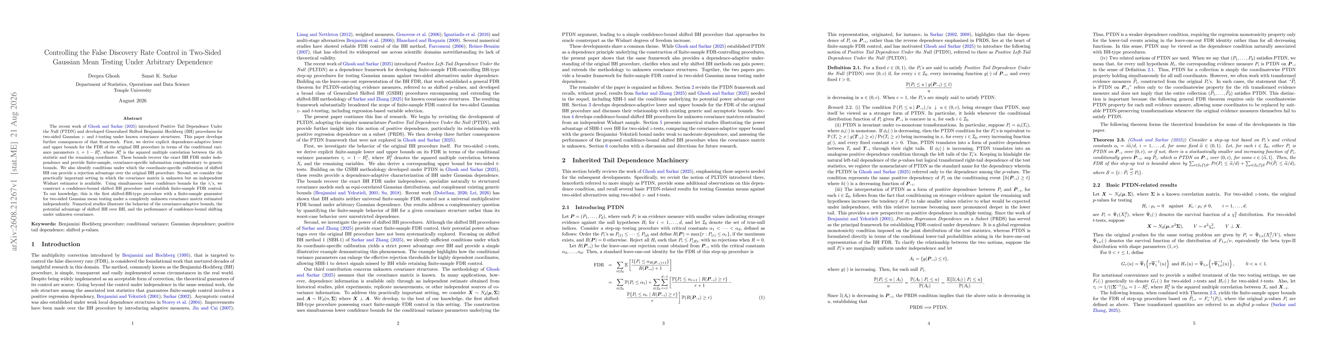 Thumbnail for Controlling the False Discovery Rate Control in Two-Sided Gaussian Mean Testing Under Arbitrary Dependence