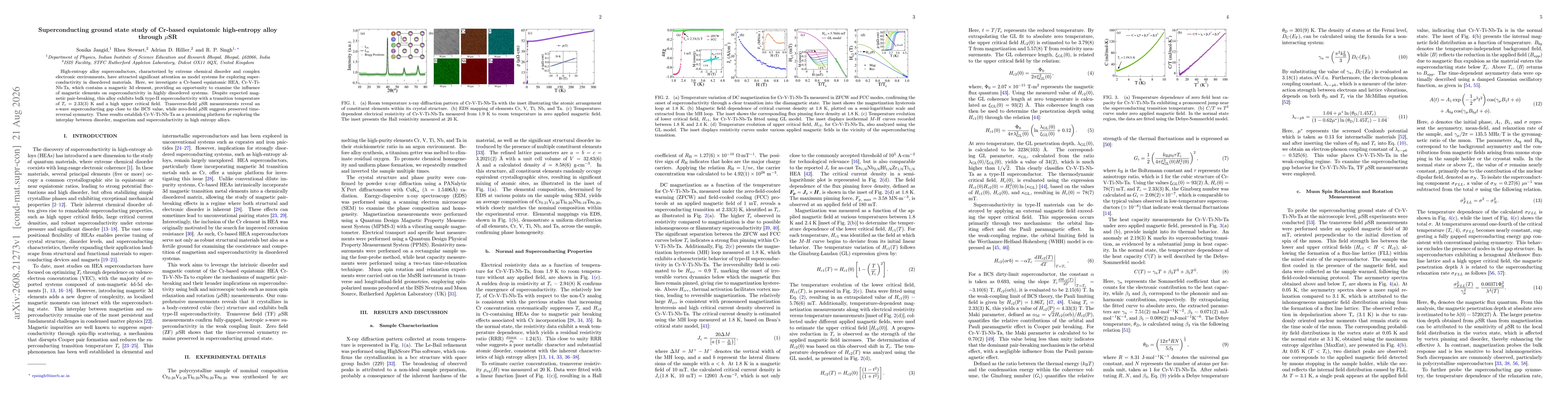 Thumbnail for Superconducting ground state study of Cr-based equiatomic high-entropy alloy through $μ\text{SR}$