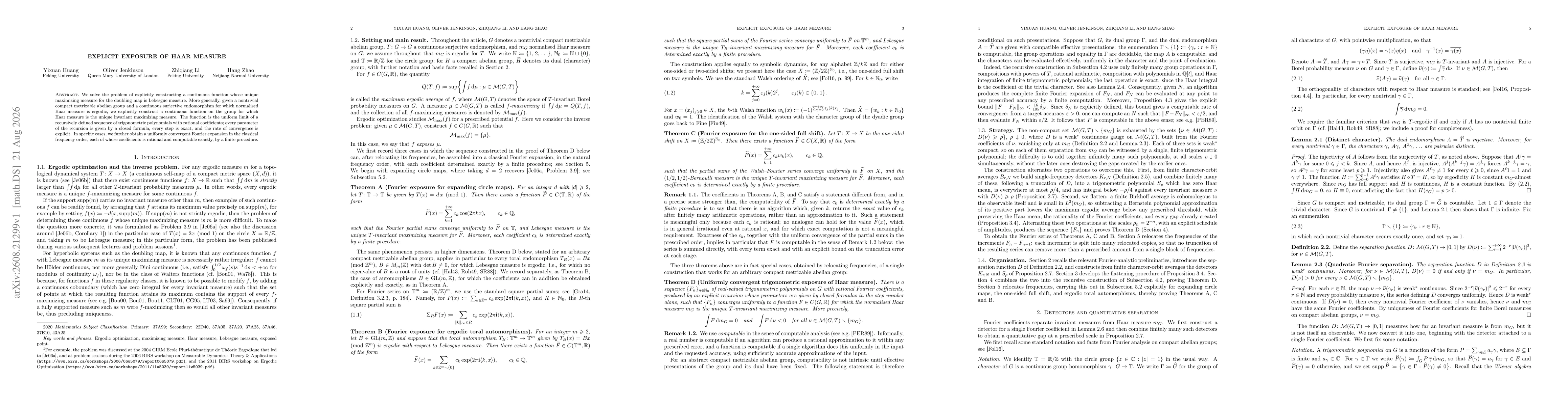Thumbnail for Explicit exposure of Haar measure