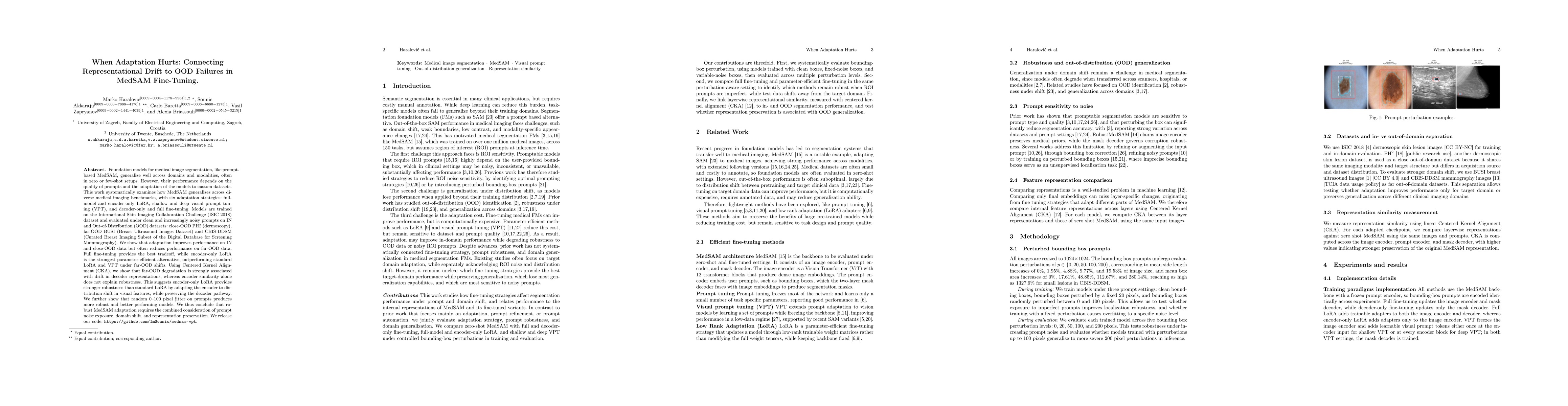 Thumbnail for When Adaptation Hurts: Connecting Representational Drift to OOD Failures in MedSAM Fine-Tuning