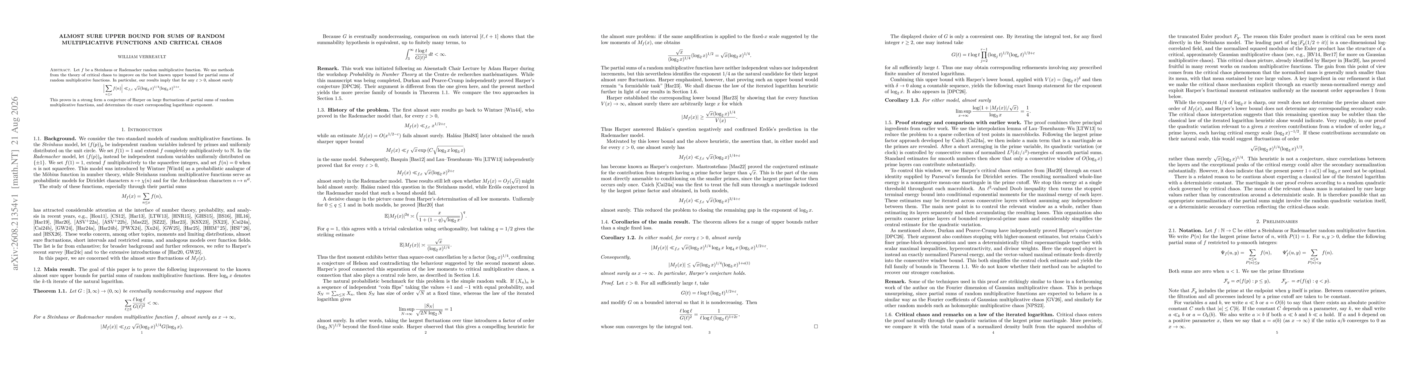 Thumbnail for Almost sure upper bound for sums of random multiplicative functions and critical chaos