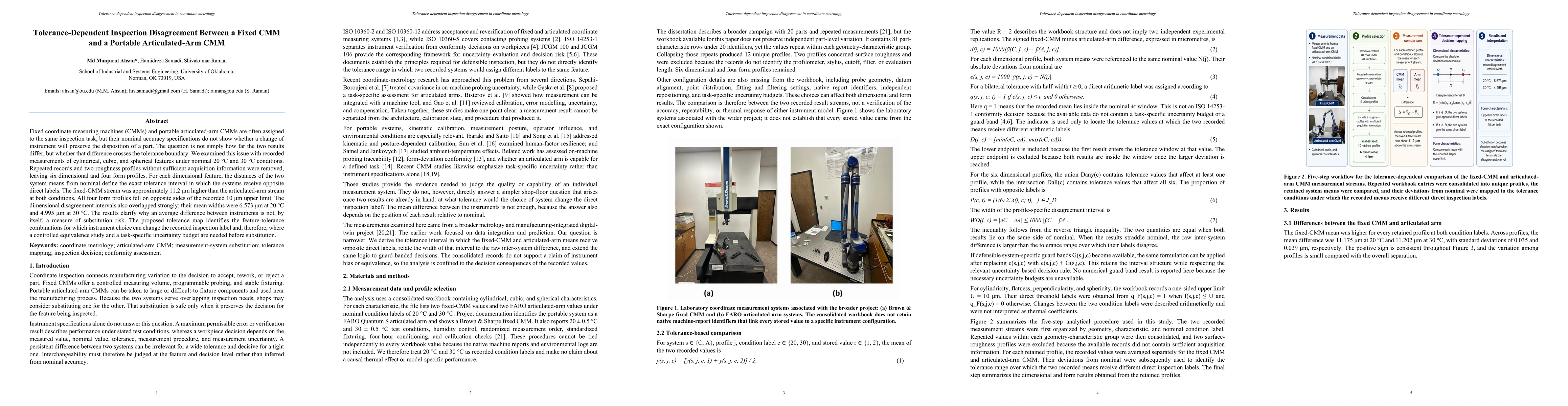 Thumbnail for Tolerance-Dependent Inspection Disagreement Between a Fixed CMM and a Portable Articulated-Arm CMM