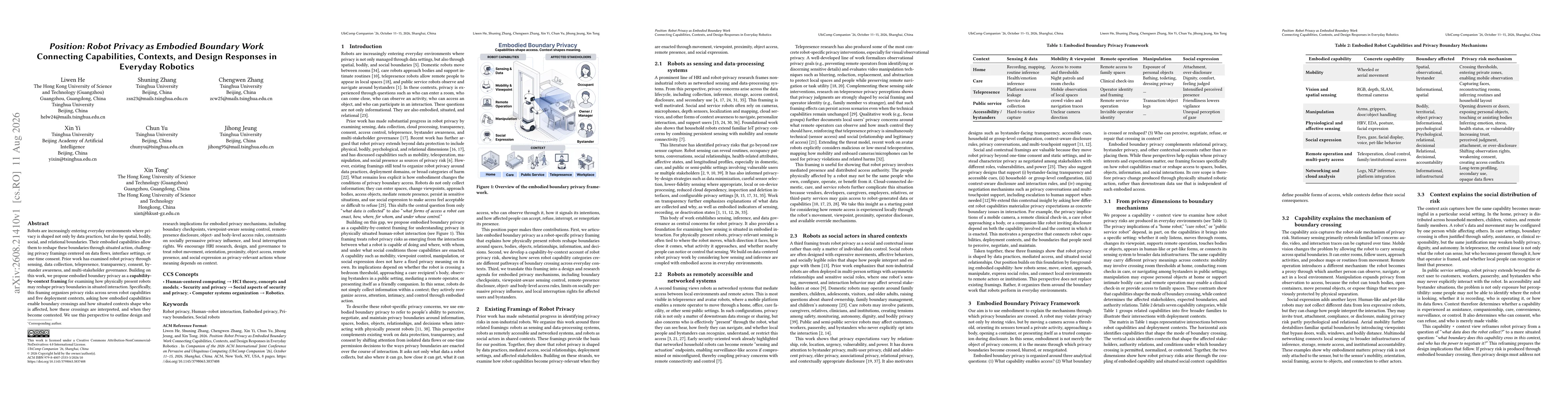Thumbnail for Position: Robot Privacy as Embodied Boundary Work. Connecting Capabilities, Contexts, and Design Responses in Everyday Robotics