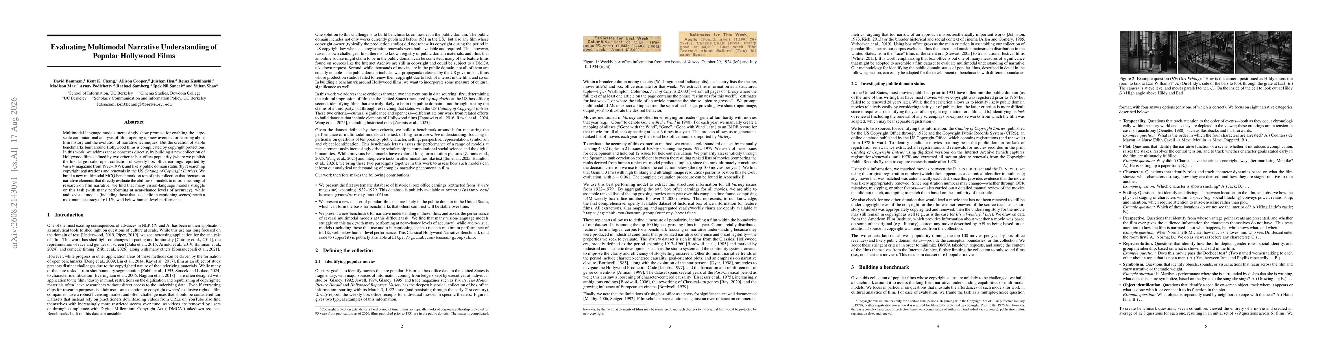 Thumbnail for Evaluating Multimodal Narrative Understanding of Popular Hollywood Films