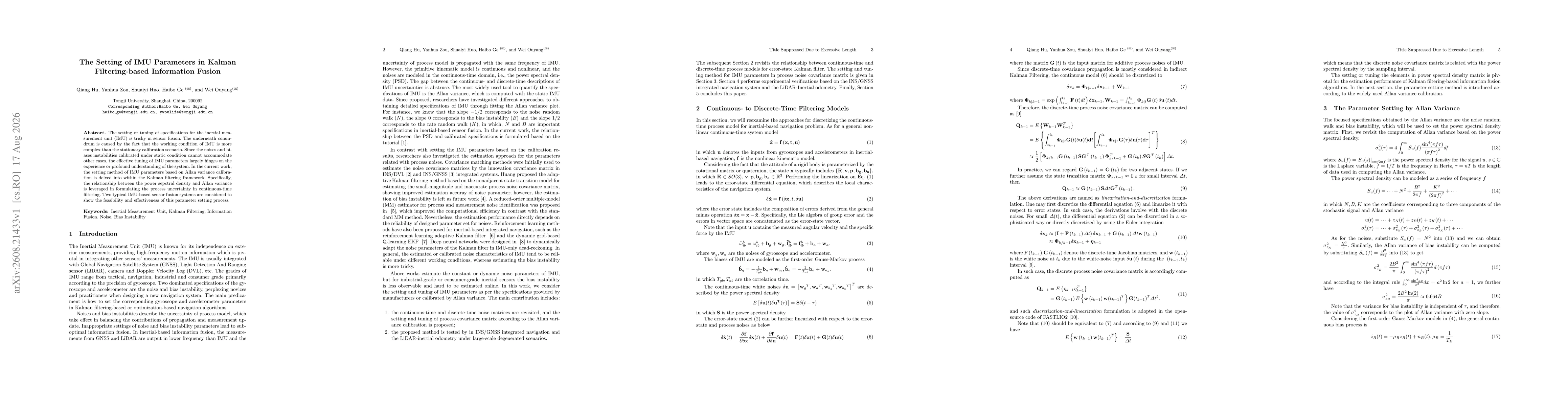 Thumbnail for The Setting of IMU Parameters in Kalman Filtering-based Information Fusion