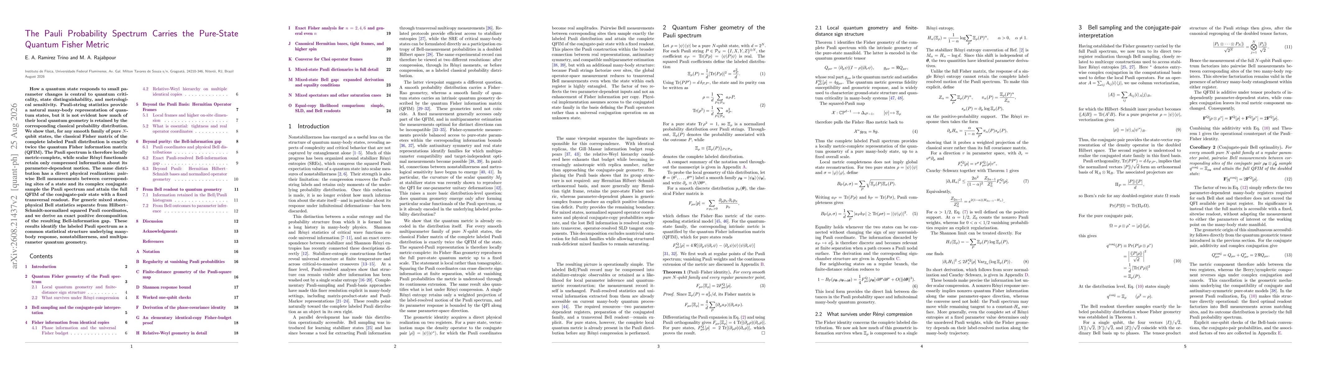 Thumbnail for The Pauli Probability Spectrum Carries the Pure-State Quantum Fisher Metric