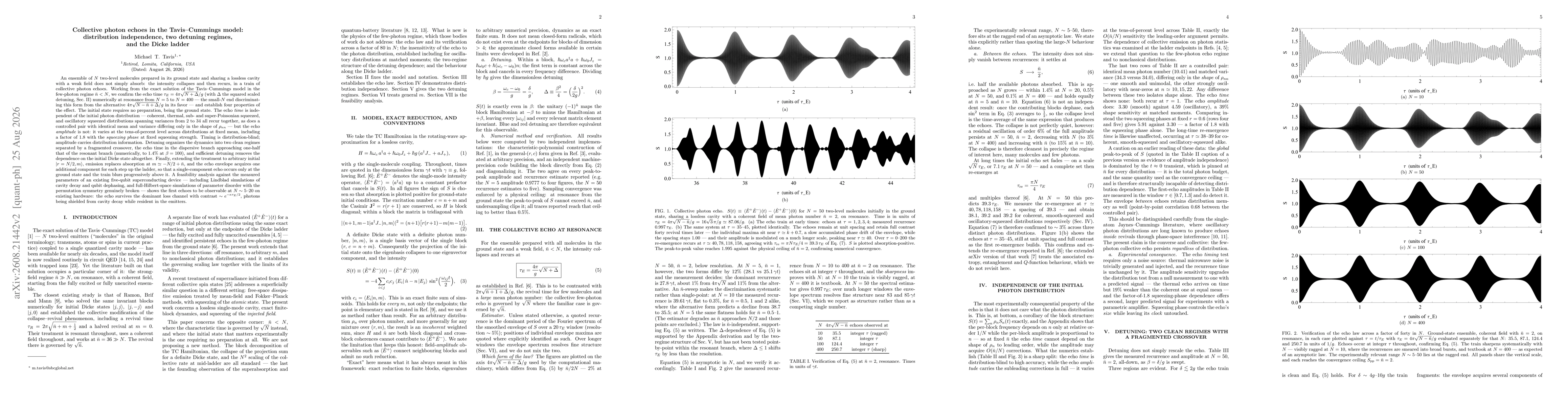 Thumbnail for Collective photon echoes in the Tavis-Cummings model: distribution independence, two detuning regimes, and the Dicke ladder