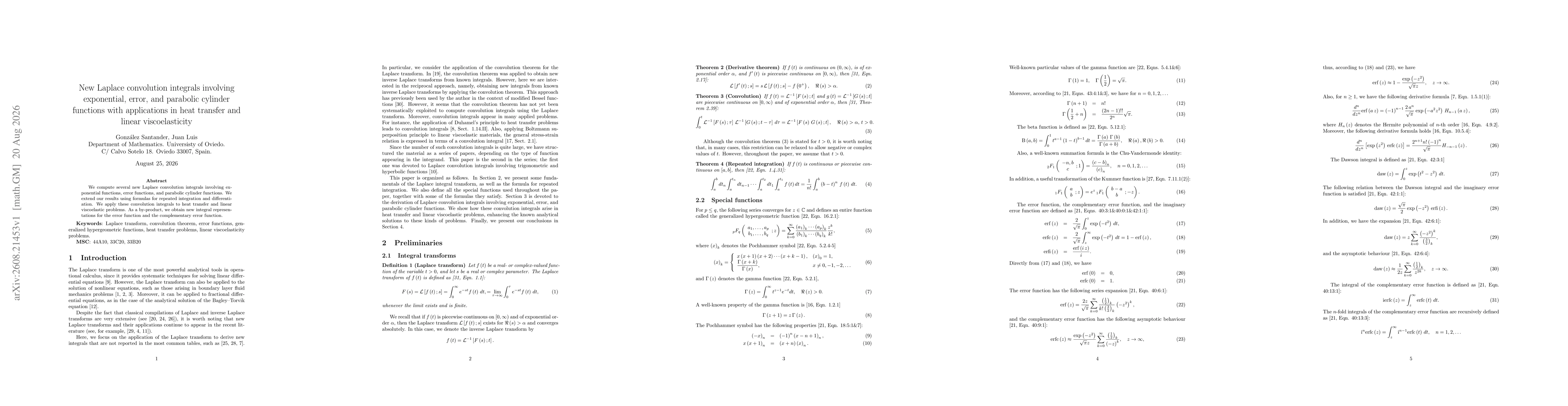 Thumbnail for New Laplace convolution integrals involving exponential, error, and parabolic cylinder functions with applications in heat transfer and linear viscoelasticity