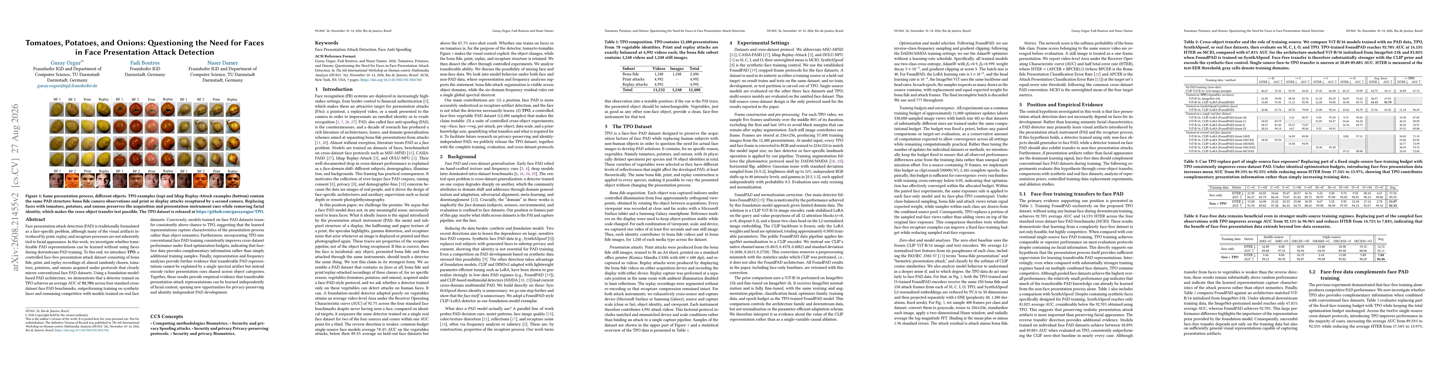 Thumbnail for Tomatoes, Potatoes, and Onions: Questioning the Need for Faces in Face Presentation Attack Detection