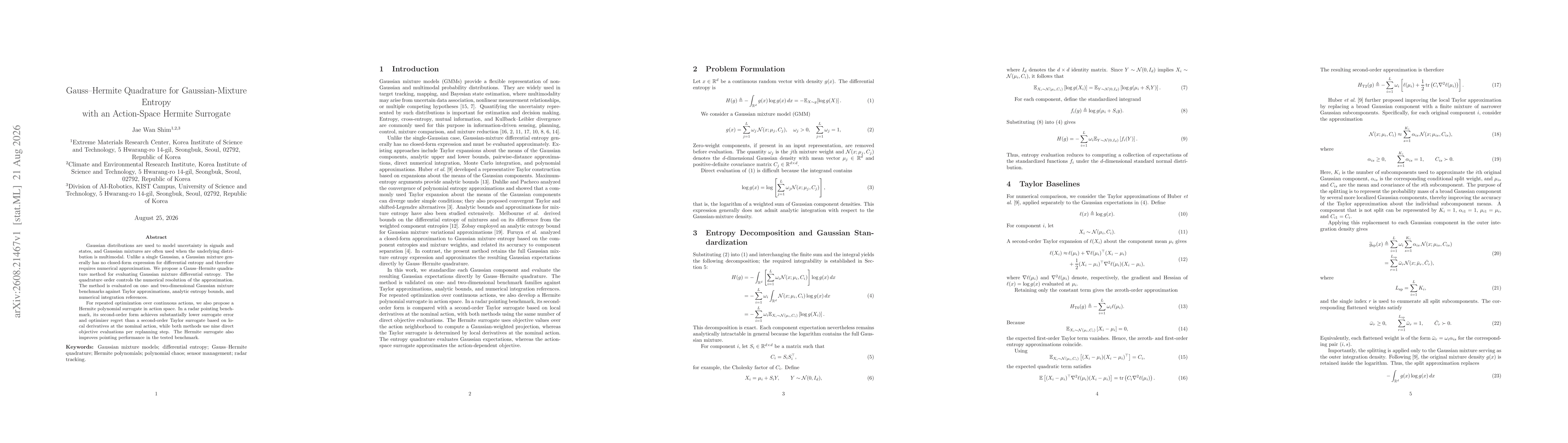 Thumbnail for Gauss--Hermite Quadrature for Gaussian-Mixture Entropy with an Action-Space Hermite Surrogate
