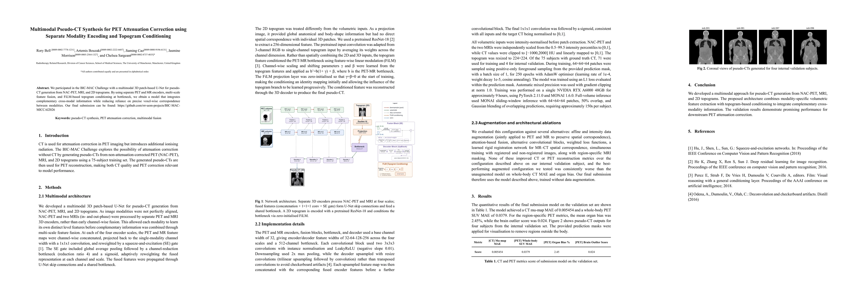 Thumbnail for Multimodal pseudo-CT synthesis for PET attenuation correction using separate modality encoding and topogram conditioning