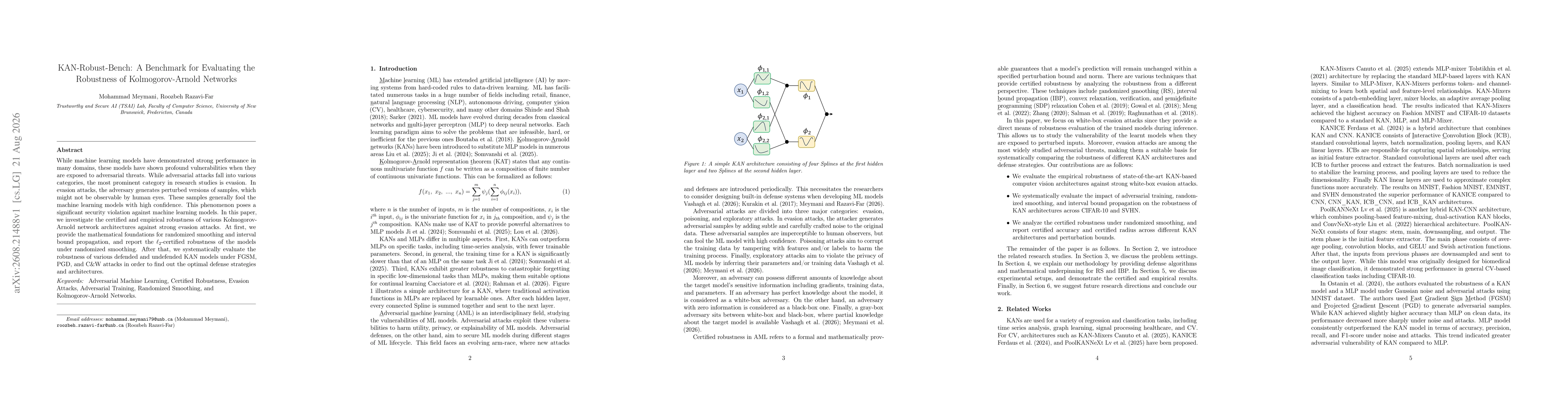 Thumbnail for KAN-Robust-Bench: A Benchmark for Evaluating the Robustness of Kolmogorov-Arnold Networks