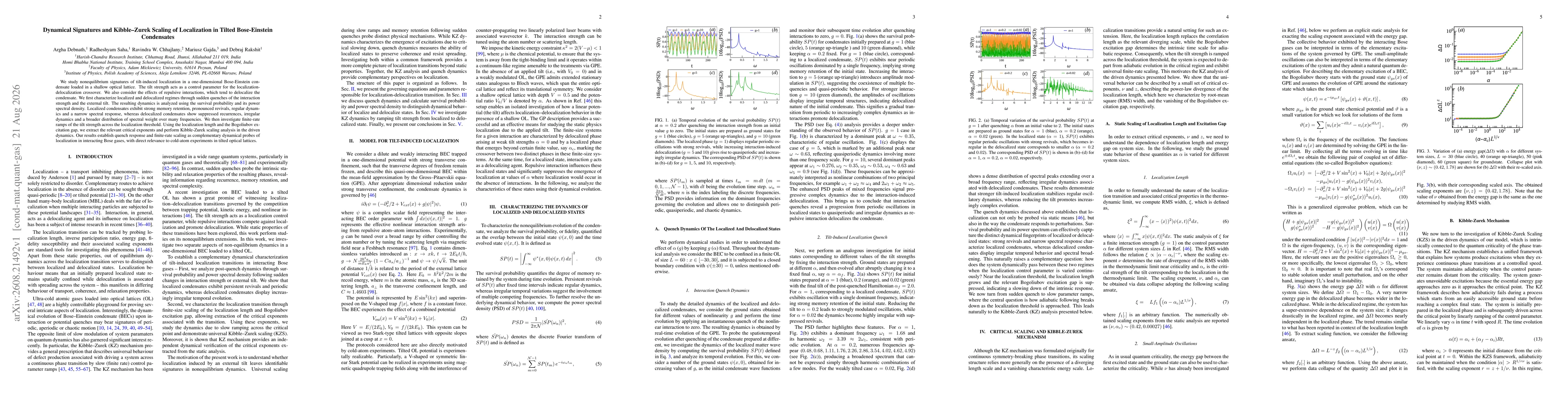 Thumbnail for Dynamical Signatures and Kibble-Zurek Scaling of Localization in Tilted Bose-Einstein Condensates