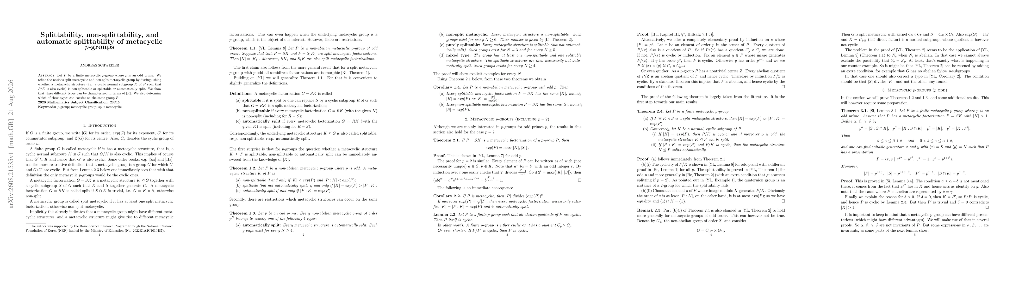 Thumbnail for Splittability, non-splittability, and automatic splittability of metacyclic $p$-groups