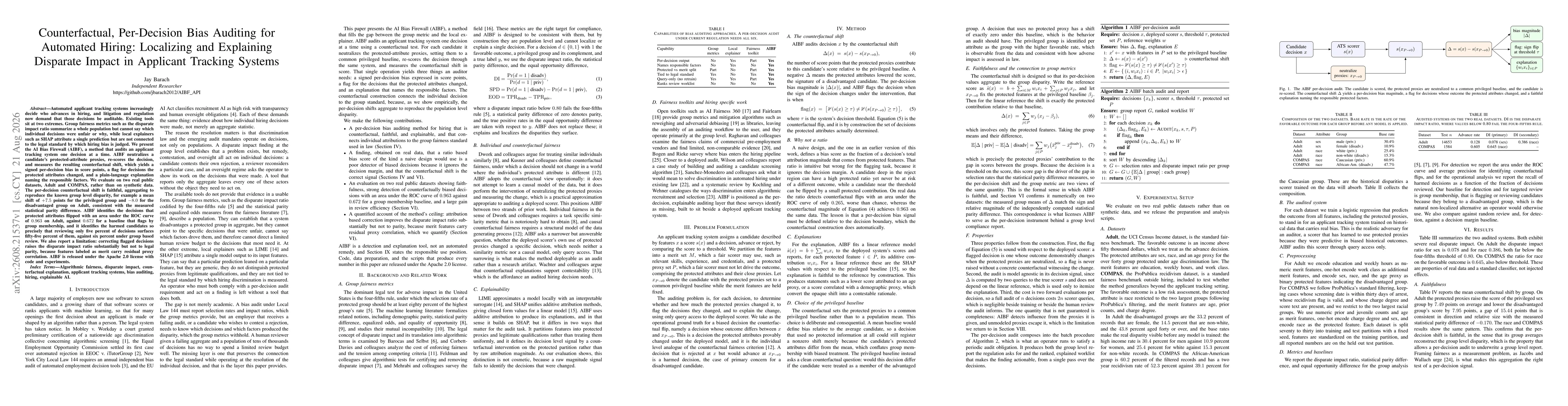 Thumbnail for Counterfactual, Per-Decision Bias Auditing for Automated Hiring: Localizing and Explaining Disparate Impact in Applicant Tracking Systems