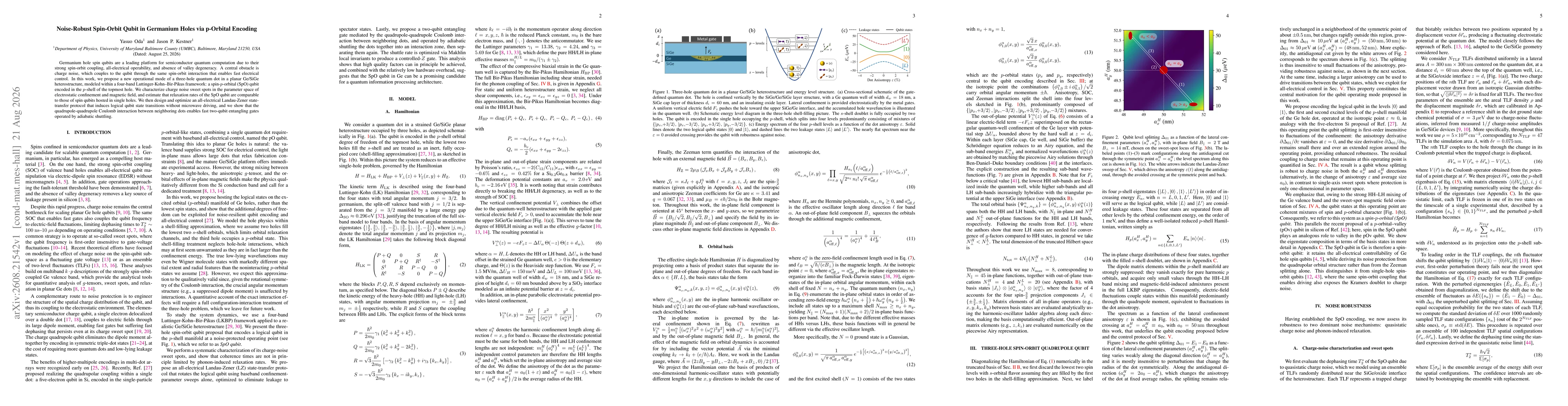 Thumbnail for Noise-Robust Spin-Orbit Qubit in Germanium Holes via p-Orbital Encoding