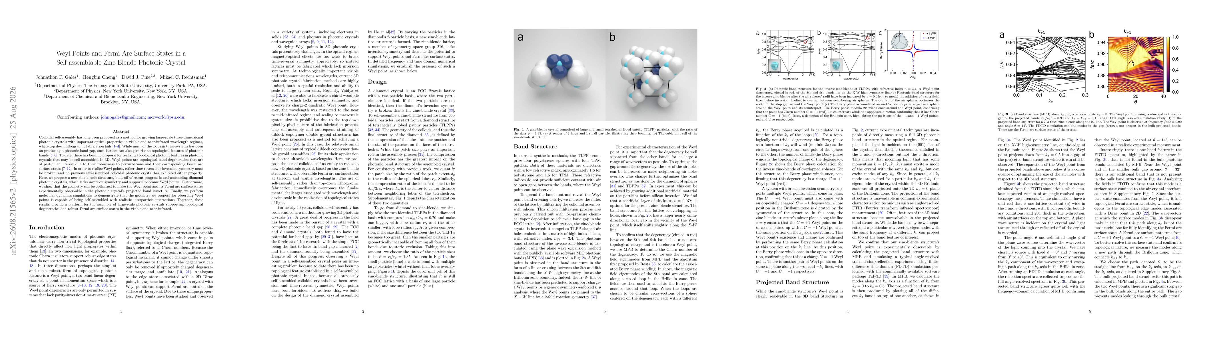 Thumbnail for Weyl Points and Fermi Arc Surface States in a Self-assemblable Zinc-Blende Photonic Crystal