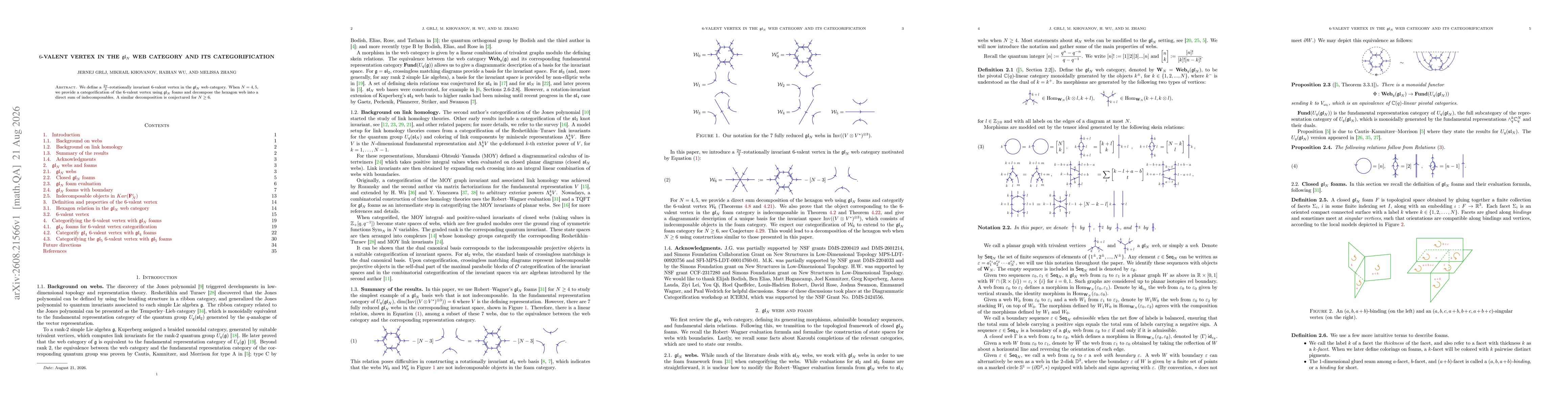 Thumbnail for 6-valent vertex in the $\mathfrak{gl}_N$ web category and its categorification