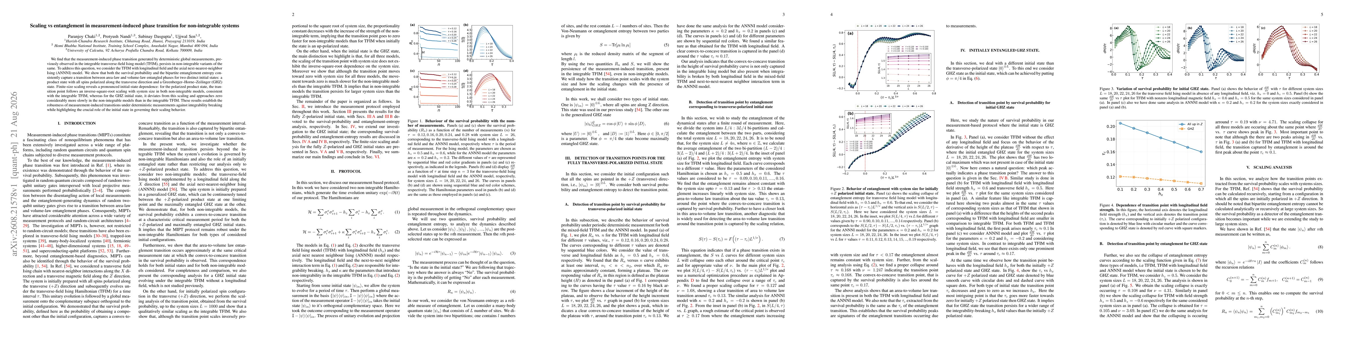 Thumbnail for Scaling vs entanglement in measurement-induced phase transition for non-integrable systems