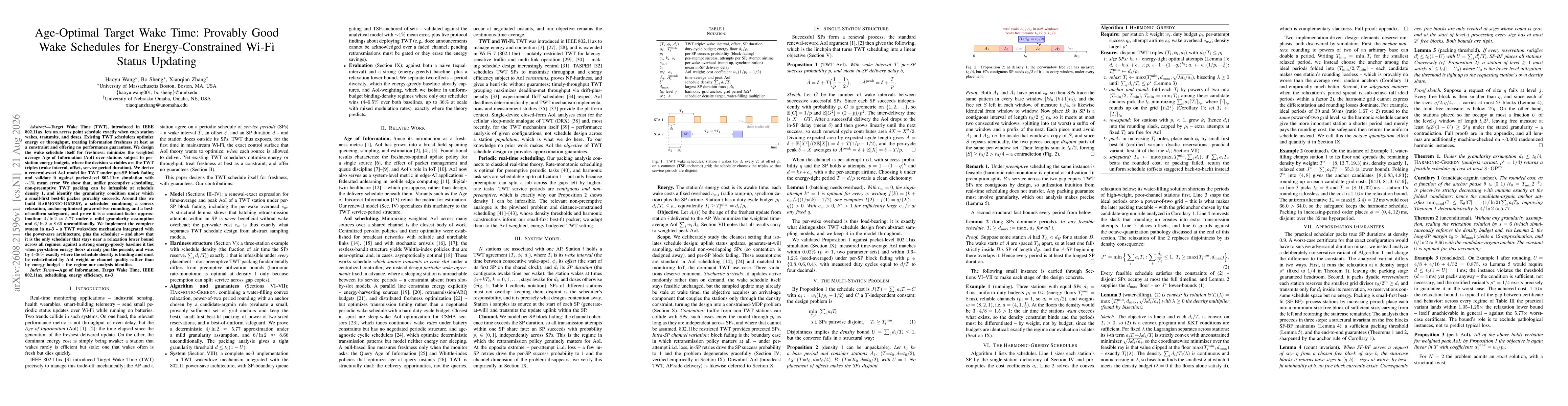 Thumbnail for Age-Optimal Target Wake Time: Provably Good Wake Schedules for Energy-Constrained Wi-Fi Status Updating