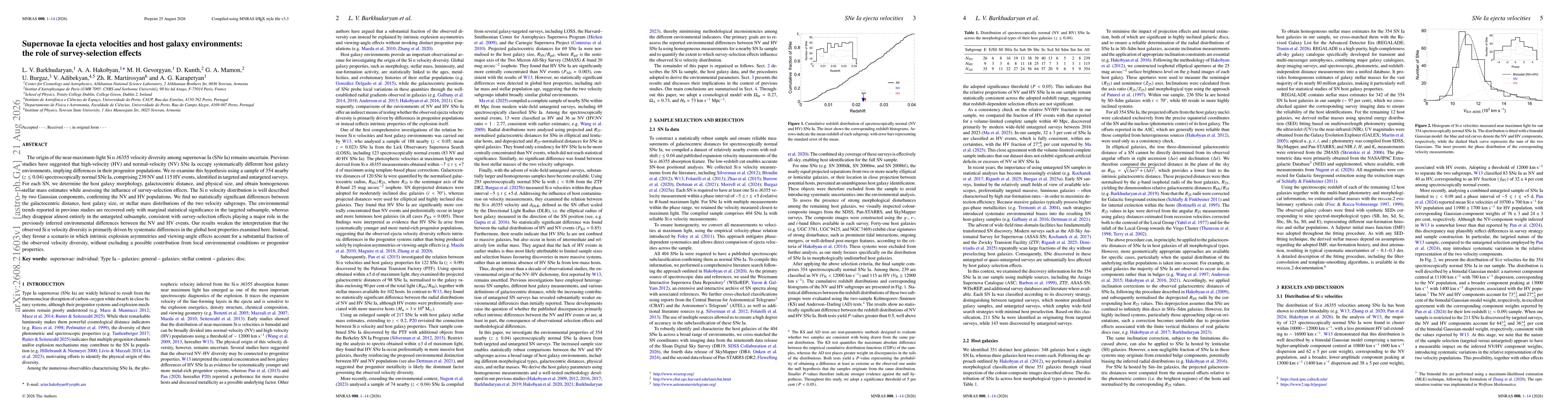 Thumbnail for Supernovae Ia ejecta velocities and host galaxy environments: the role of survey-selection effects