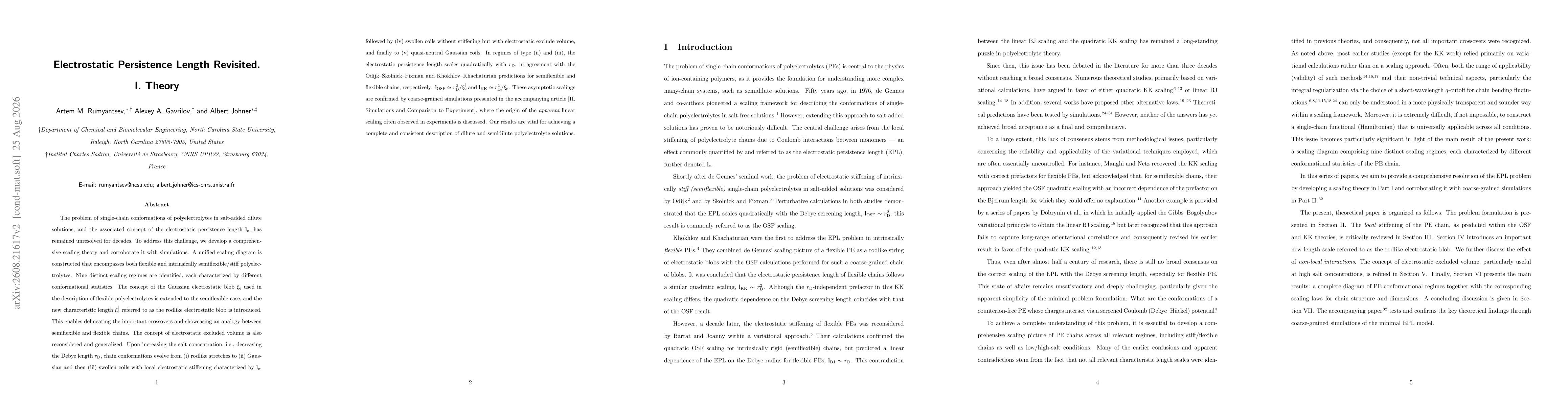 Thumbnail for Electrostatic Persistence Length Revisited. I. Theory