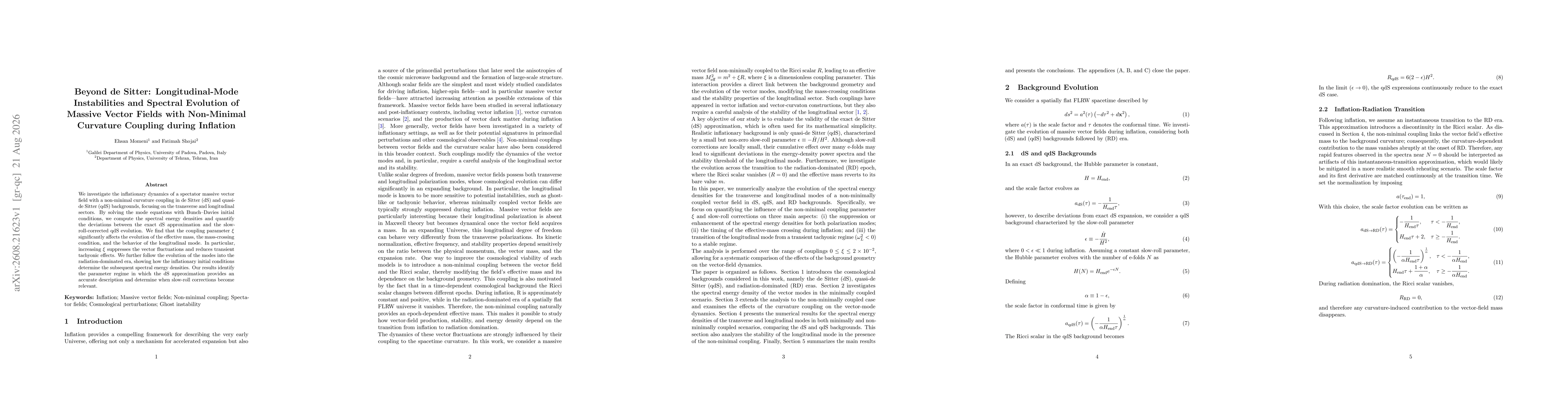Thumbnail for Beyond de Sitter: Longitudinal-Mode Instabilities and Spectral Evolution of Massive Vector Fields with Non-Minimal Curvature Coupling during Inflation