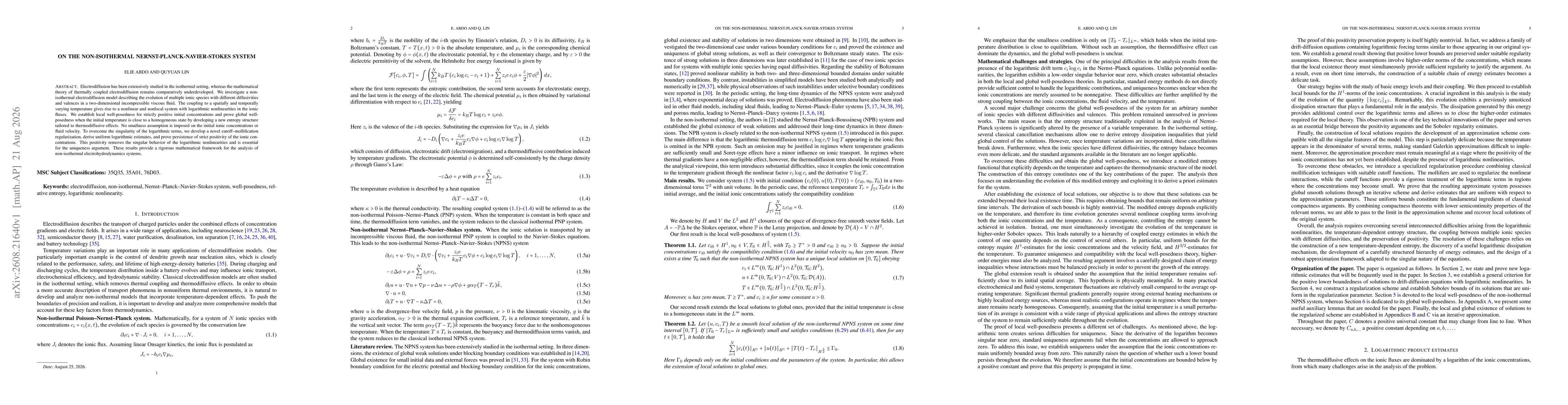 Thumbnail for On the Non-isothermal Nernst-Planck-Navier-Stokes System