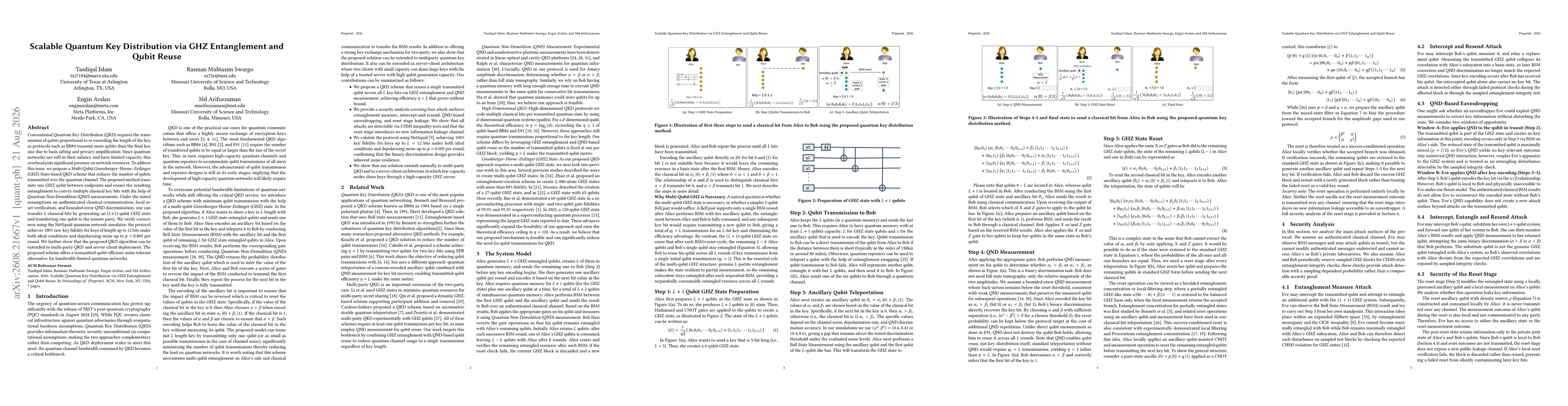 Thumbnail for Scalable Quantum Key Distribution via GHZ Entanglement and Qubit Reuse