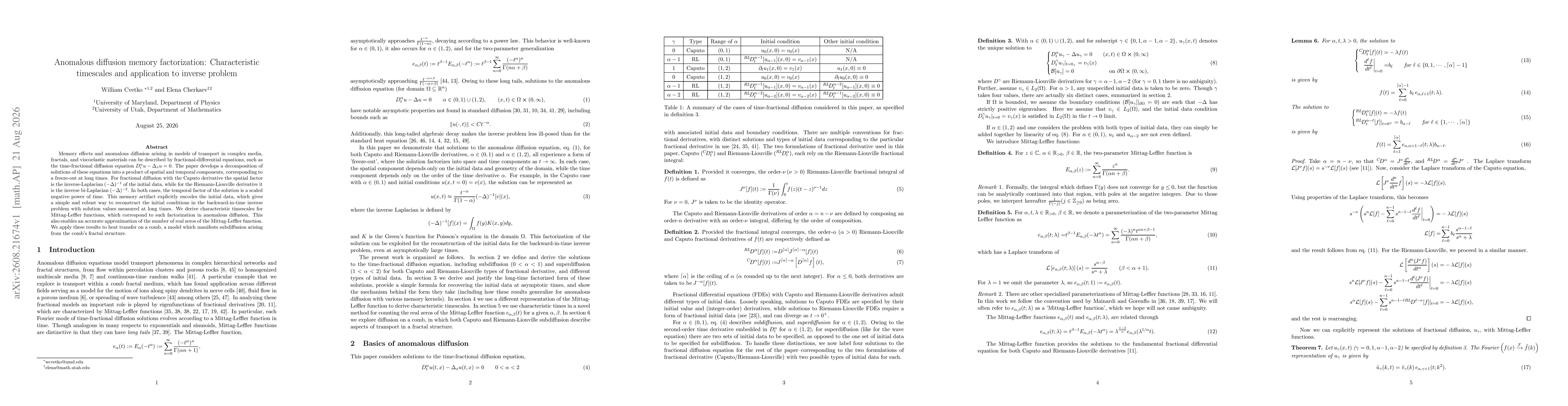 Thumbnail for Anomalous diffusion memory factorization: Characteristic timescales and application to inverse problem