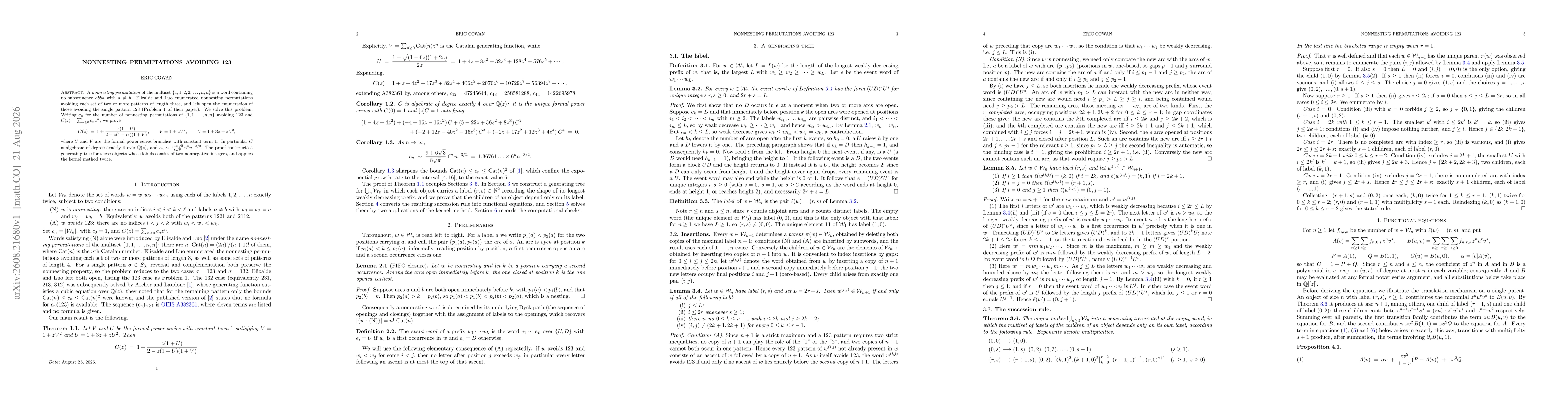Thumbnail for Nonnesting permutations avoiding 123