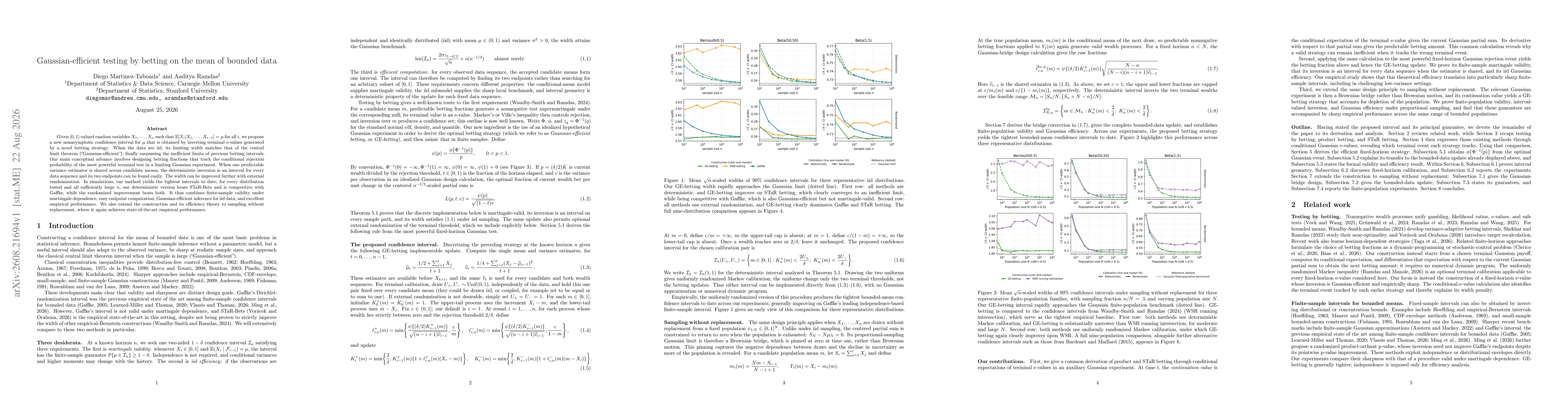 Thumbnail for Gaussian-efficient testing by betting on the mean of bounded data
