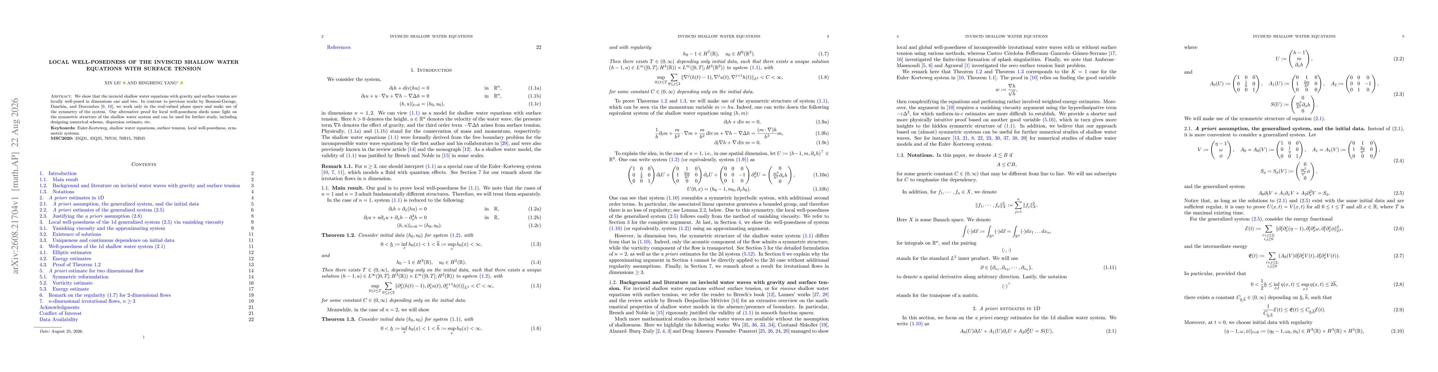 Thumbnail for Local Well-Posedness of the Inviscid Shallow Water Equations with Surface Tension