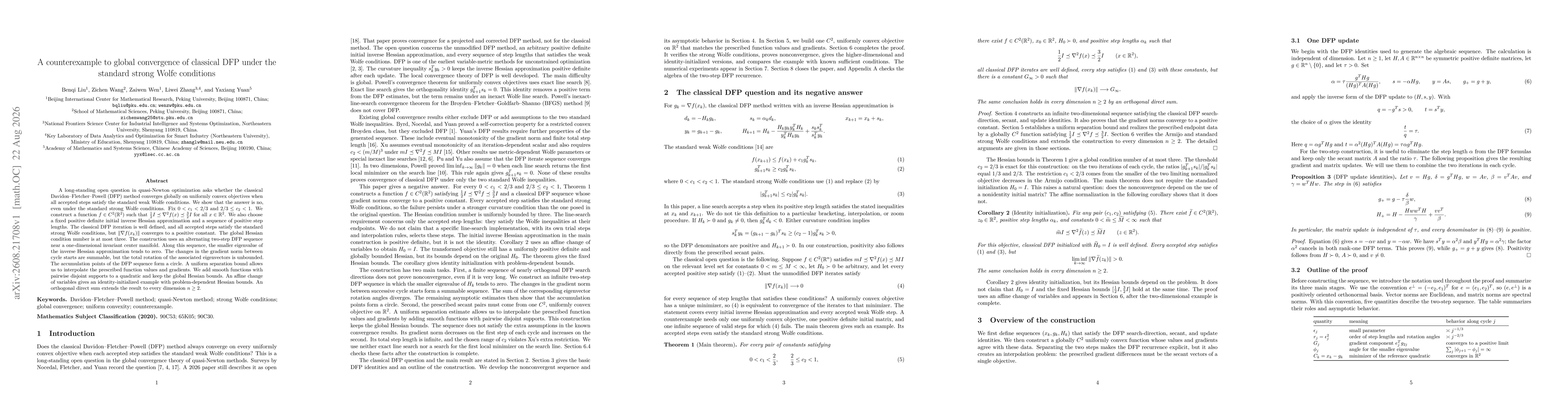 Thumbnail for A counterexample to global convergence of classical DFP under the standard strong Wolfe conditions