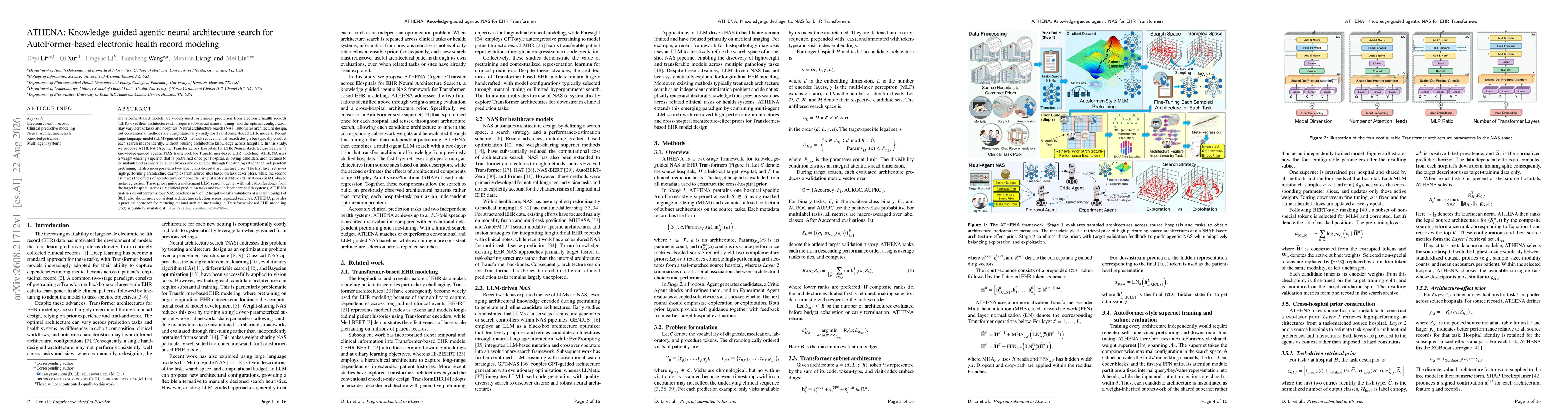 Thumbnail for ATHENA: Knowledge-guided agentic neural architecture search for AutoFormer-based electronic health record modeling
